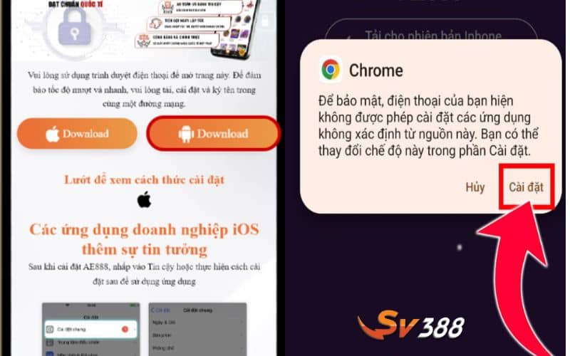 Truy cập vào trang chủ và chọn tải app cho Android Truy cập vào trang chủ và chọn tải app cho Android
